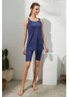 Kadın Lacivert Dubai Askılı Tesettür Tankini Takım 221508
