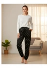 Kadın Puantiye Kadife Yumuşak Bilek Manşetli/lastikli Cepli Pijama Jogger Tek Alt 0258