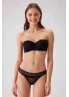 Kadın Siyah 4741 Balenli Soft Push Up Straplez Sütyen Takım