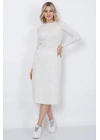 Kadın Triko Pilise Etekli Saç Örğülü Kazak Takım Oversize Taş