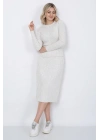 Kadın Triko Pilise Etekli Saç Örğülü Kazak Takım Oversize Taş