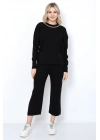 Kadın Triko Zincirli Cepli Kazak Pantolon Takım Oversize Siyah