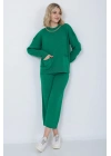 Kadın Triko Zincirli Cepli Kazak Pantolon Takım Oversize Yeşil