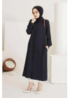 Kaplama elbise Kemerli Boydan Düğmeli Tesettür Tunik Siyah 7140