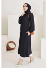 Kaplama elbise Kemerli Boydan Düğmeli Tesettür Tunik Siyah 7140