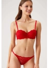 Kırmızı 4563 Pisa Destekli / Push - Up Straplez Dantelli Sütyen Takımı