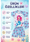 Kız Çocuk 3’lü Plaj Takımı Deniz Kızı Desenli Mayo Seti Bone Şortlu