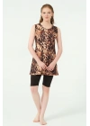 Leopar Desenli Sıfır Kol Yarı Kapalı Mayo