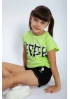Lime Yeşili Kız Çocuk Şort Takım