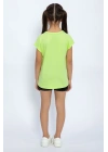 Lime Yeşili Kız Çocuk Şort Takım