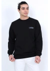 Lugmo Erkek Sweatshirt 3 İplik Kompak Kumaş Kazak Regular Siyah