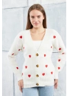 Lugmo Kadın Triko Hırka Kalpli Standart Beden Ekru
