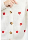 Lugmo Kadın Triko Hırka Kalpli Standart Beden Ekru