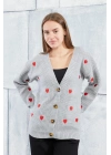 Lugmo Kadın Triko Hırka Kalpli Standart Beden Gri