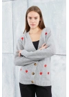 Lugmo Kadın Triko Hırka Kalpli Standart Beden Gri