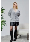 Lugmo Kadın Triko Hırka Taşlı Standart Beden Gri