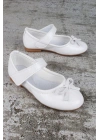 Lugmo Kız Çocuk Ayakkabı Abiye Cırtlı Fiyonklu Babet Beyaz