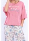 Never Lost Retro Pembe Bol Kesim Kadın Pijama Takımı