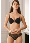 Pierre Cardin Rome Soft Push Up Dolgulu Simli Lastik Detaylı Dantelli Iç Çamaşır Takımı Siyah 4710
