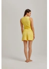 Sarı Kalın Askılı Viskon Kadın Şortlu Takım