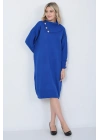 Triko Uzun Kadın Elbise Yaka Düğmeli Mavi