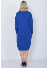 Triko Uzun Kadın Elbise Yaka Düğmeli Mavi