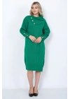 Triko Uzun Kadın Elbise Yaka Düğmeli Yeşil