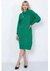 Triko Uzun Kadın Elbise Yaka Düğmeli Yeşil