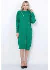Triko Uzun Kadın Elbise Yaka Düğmeli Yeşil