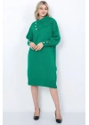Triko Uzun Kadın Elbise Yaka Düğmeli Yeşil