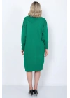 Triko Uzun Kadın Elbise Yaka Düğmeli Yeşil