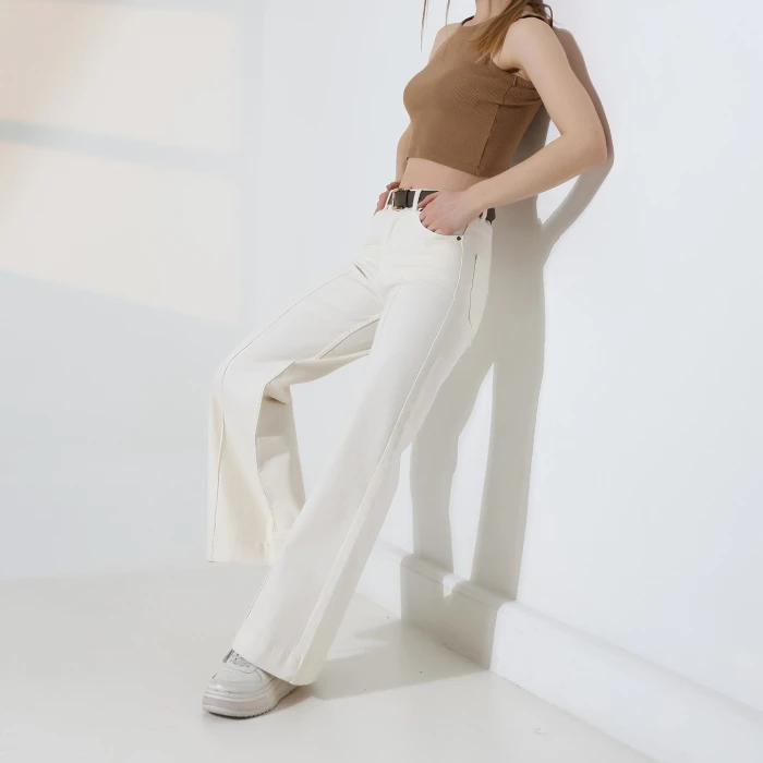 7163 KREM ÇİMALI BOL PAÇA PANTOLON