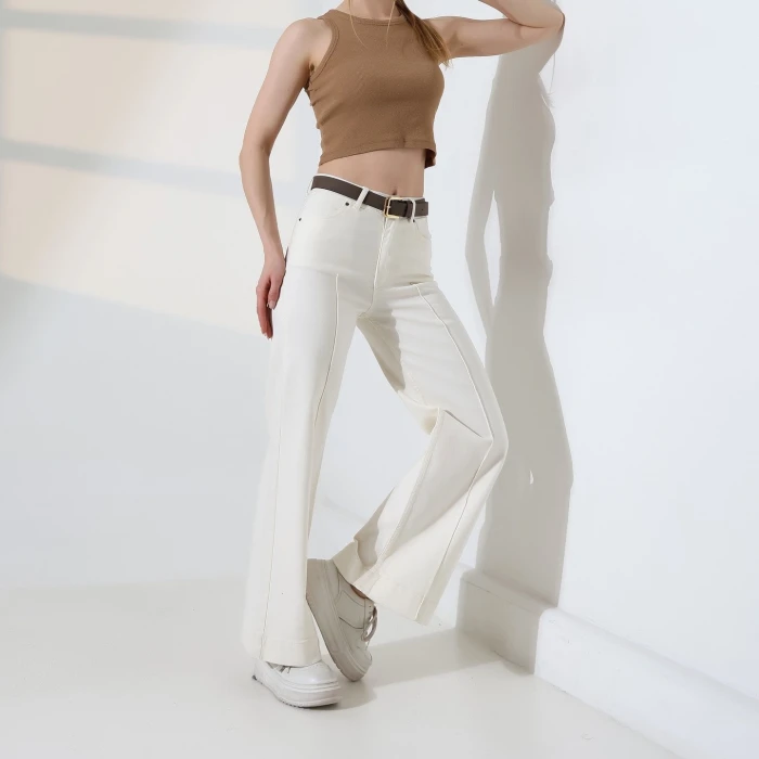 7163 KREM ÇİMALI BOL PAÇA PANTOLON