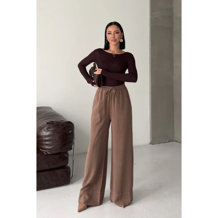 HS700 PAÇA DETAYLI LASTIKLİ KETEN PANTOLON