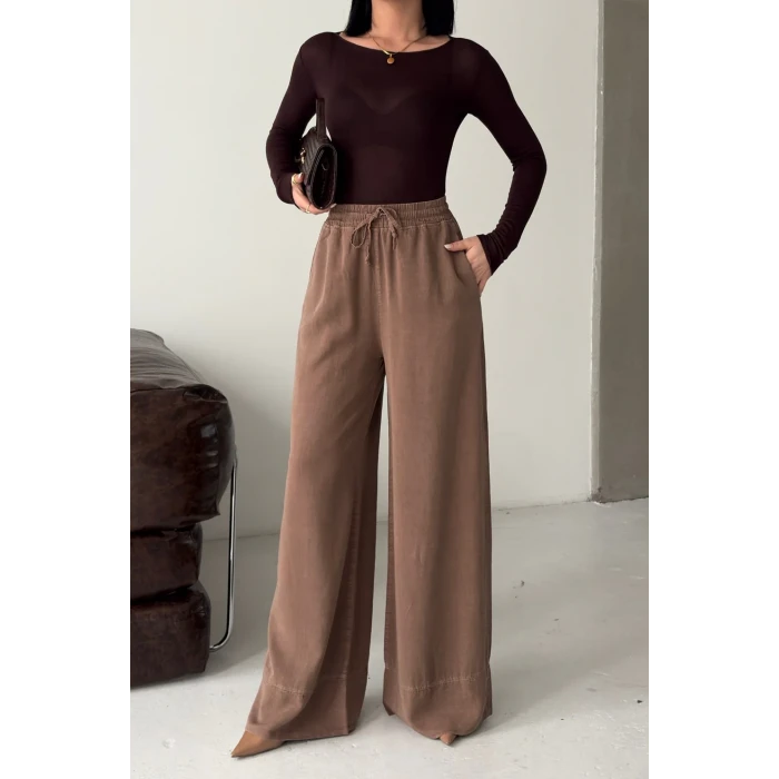 HS700 PAÇA DETAYLI LASTIKLİ KETEN PANTOLON