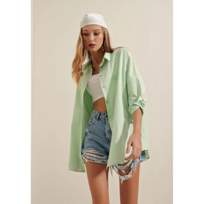 AÇIK YEŞİL OVERSİZE GÖMLEK