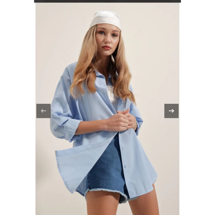 BEBE MAVİSİ OVERSİZE GÖMLEK