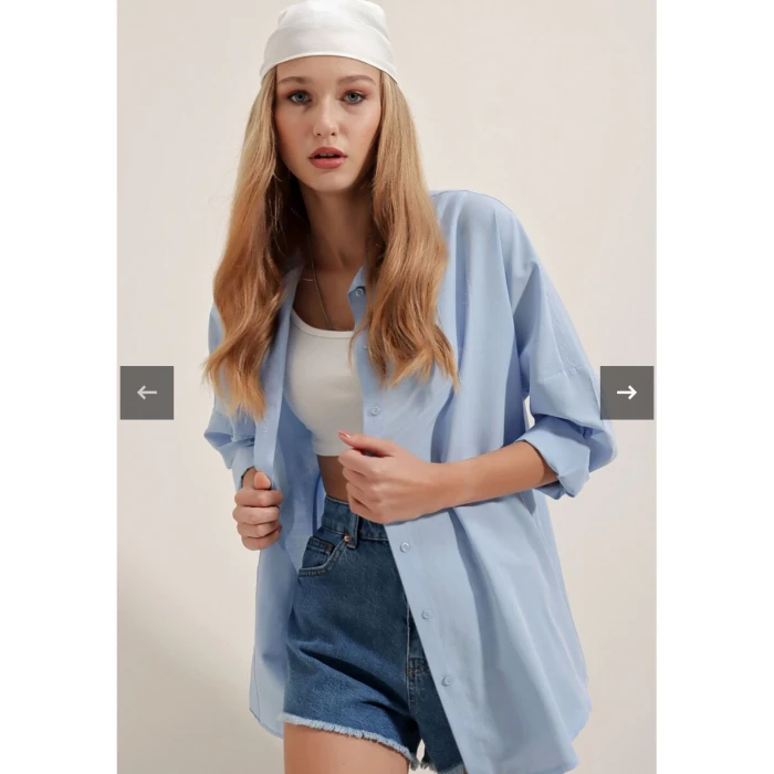 BEBE MAVİSİ OVERSİZE GÖMLEK