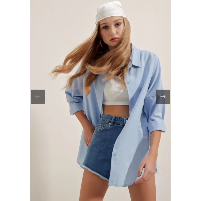 BEBE MAVİSİ OVERSİZE GÖMLEK