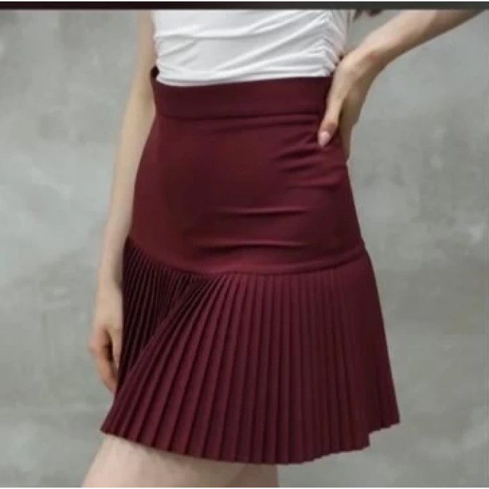 BORDO PİLELİ MİDİ BOY ETEK