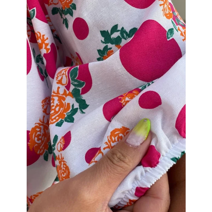 FUŞYA ÇİÇEK DESENLİ GÖMLEK ELBİSE