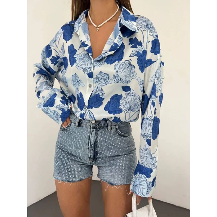 MAVİ BEYAZ LACİVERT DETAY GÖMLEK