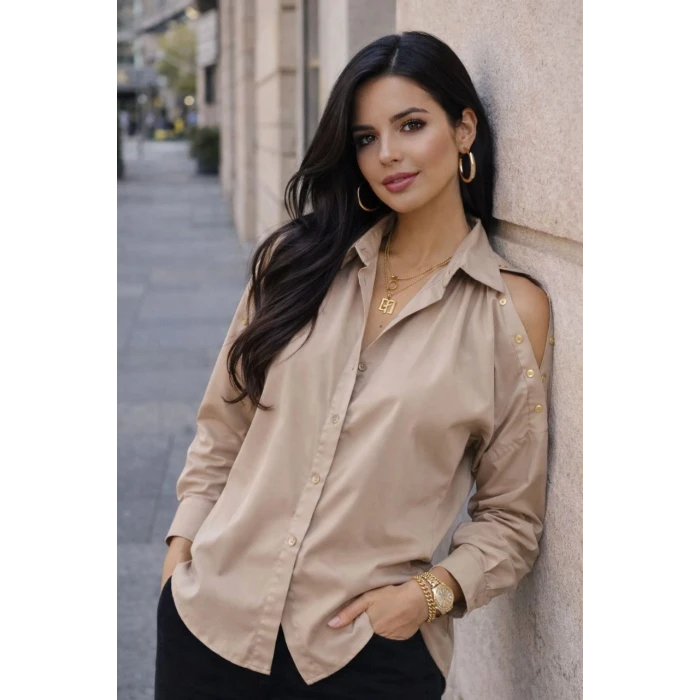 OMUZ DETAYLI POPLİN GÖMLEK