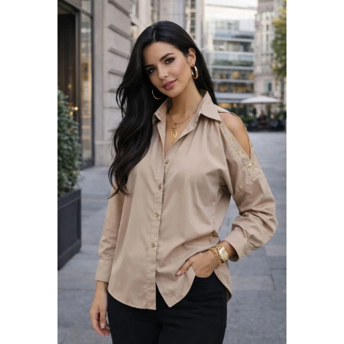 OMUZ DETAYLI POPLİN GÖMLEK