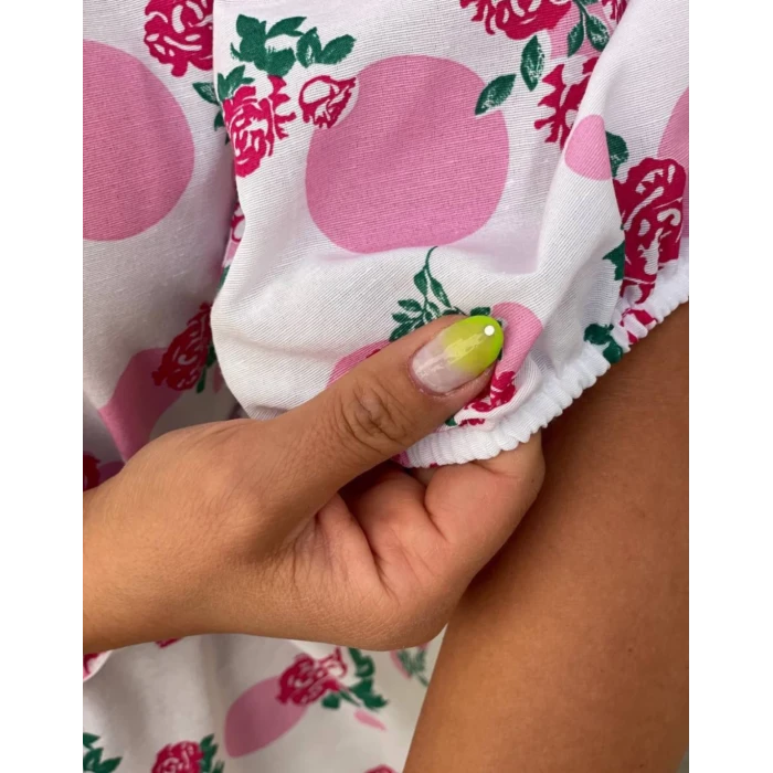 PUDRA ÇİÇEK DESENLİ GÖMLEK ELBİSE