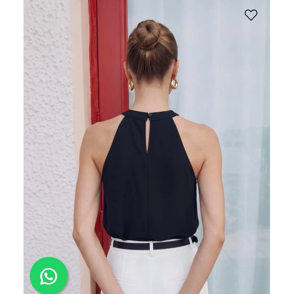SİYAH HALTER YAKA BLUZ