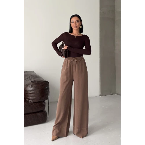 HS700 PAÇA DETAYLI LASTIKLİ KETEN PANTOLON