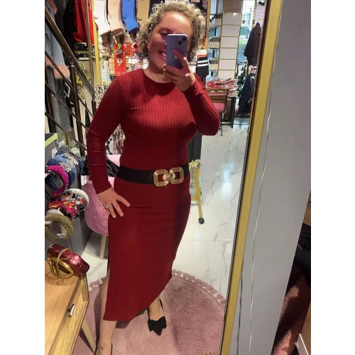 KIRMIZI TRIKO ELBISE DAR  KALIP