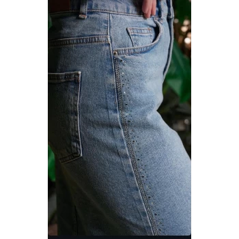 AÇIK MAVİ YANLARI FULL ŞERİT TAŞLI JEAN PANTOLON