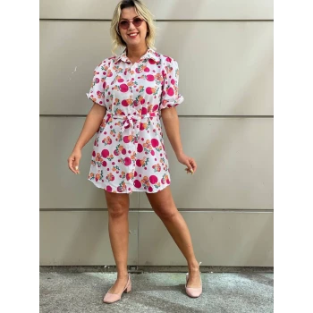 FUŞYA ÇİÇEK DESENLİ GÖMLEK ELBİSE